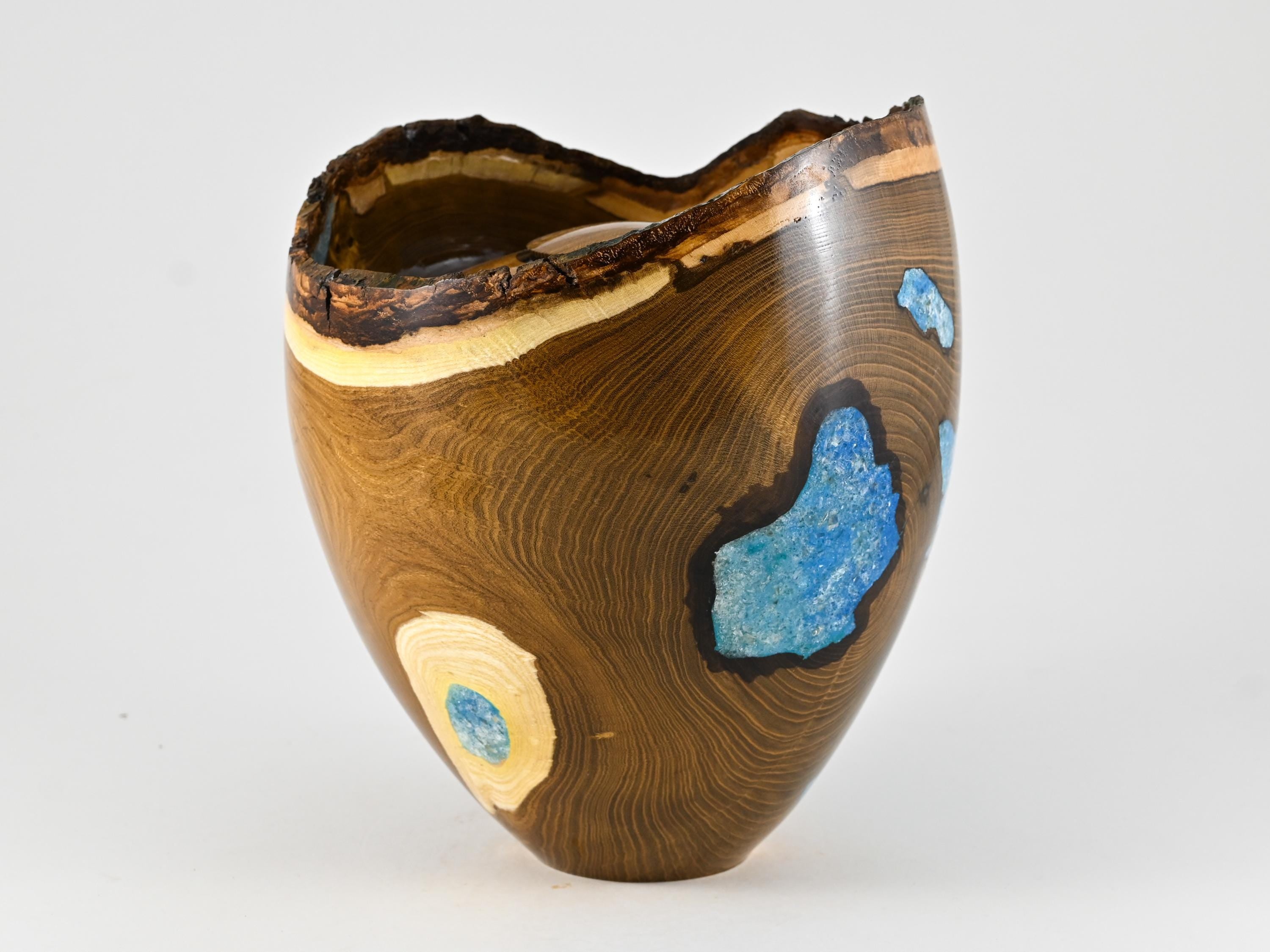 Handmade Laburnum Cremation Urn, Blue Mineral Inlay (270 c.i.)