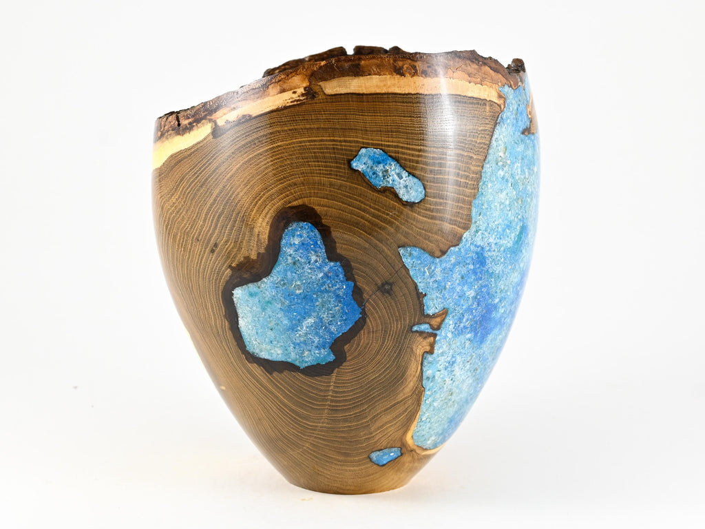 Handmade Laburnum Cremation Urn, Blue Mineral Inlay (270 c.i.)