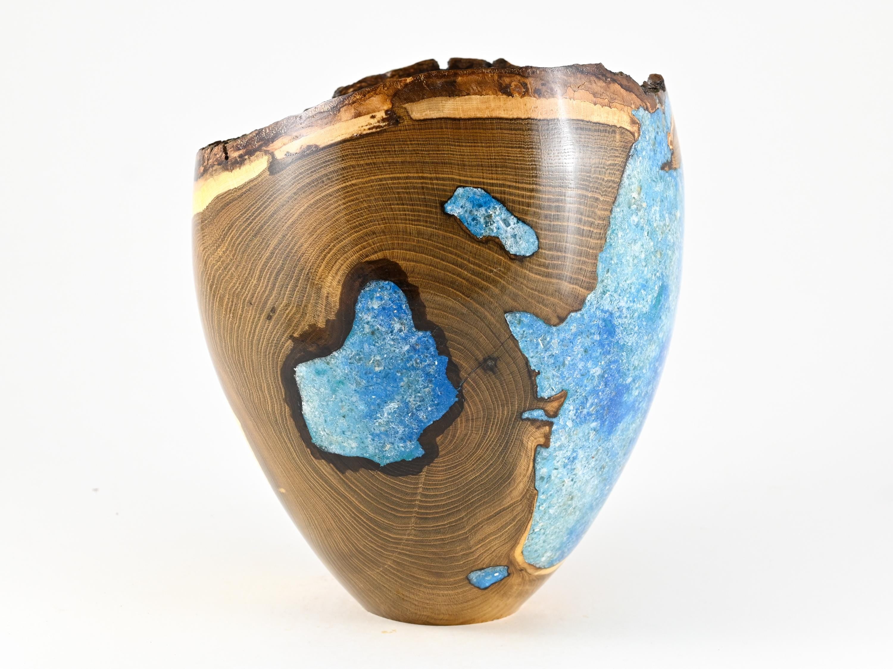 Handmade Laburnum Cremation Urn, Blue Mineral Inlay (270 c.i.)