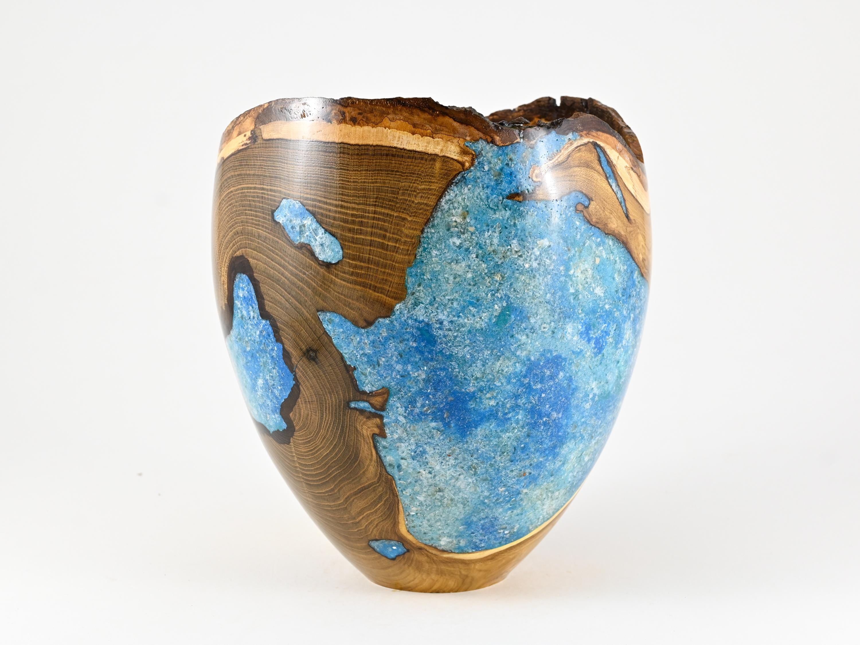 Handmade Laburnum Cremation Urn, Blue Mineral Inlay (270 c.i.)