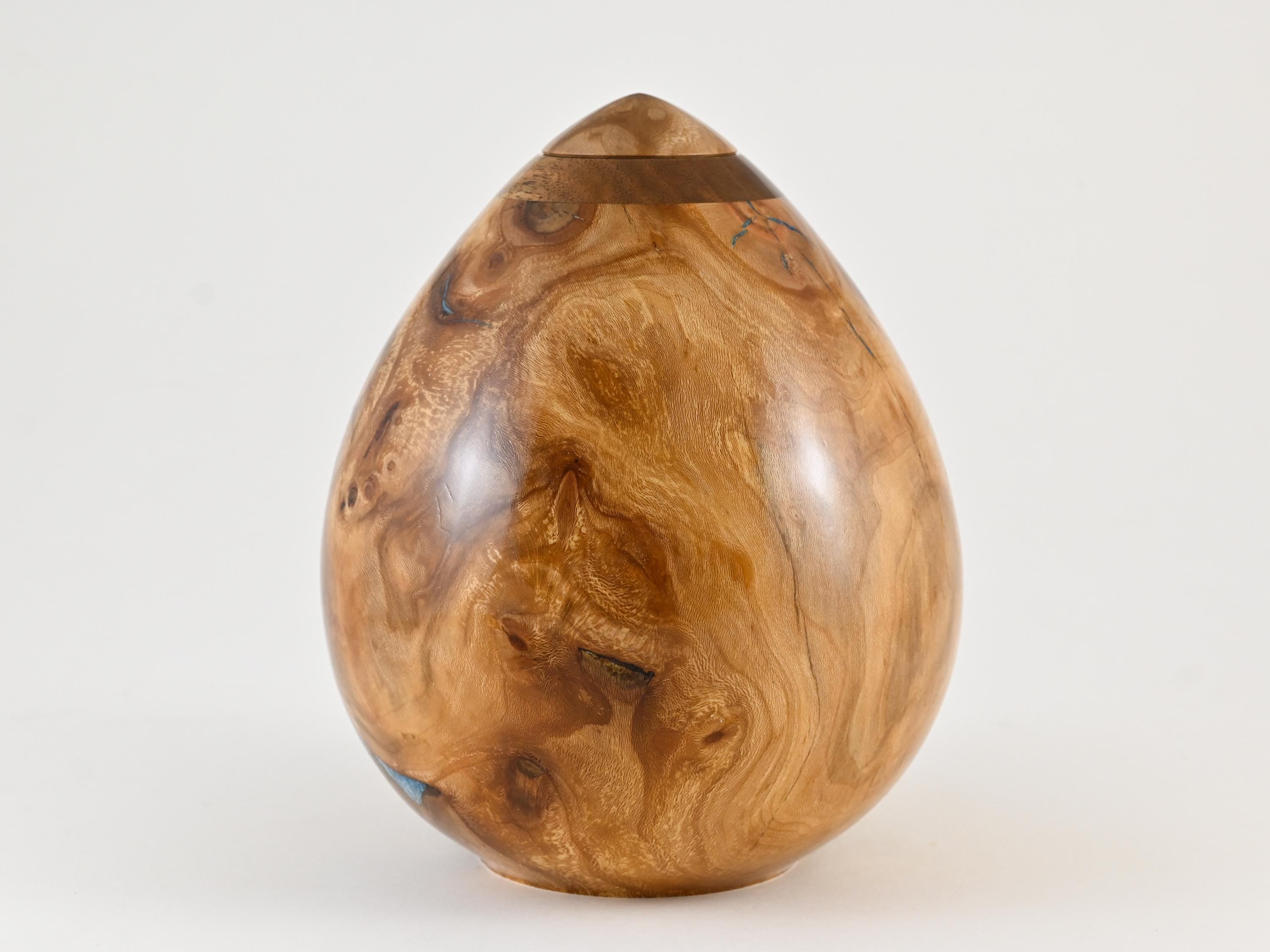 Handmade Siccamore Wood Urn, Light Blue Mineral Inlay (200 c.i.)