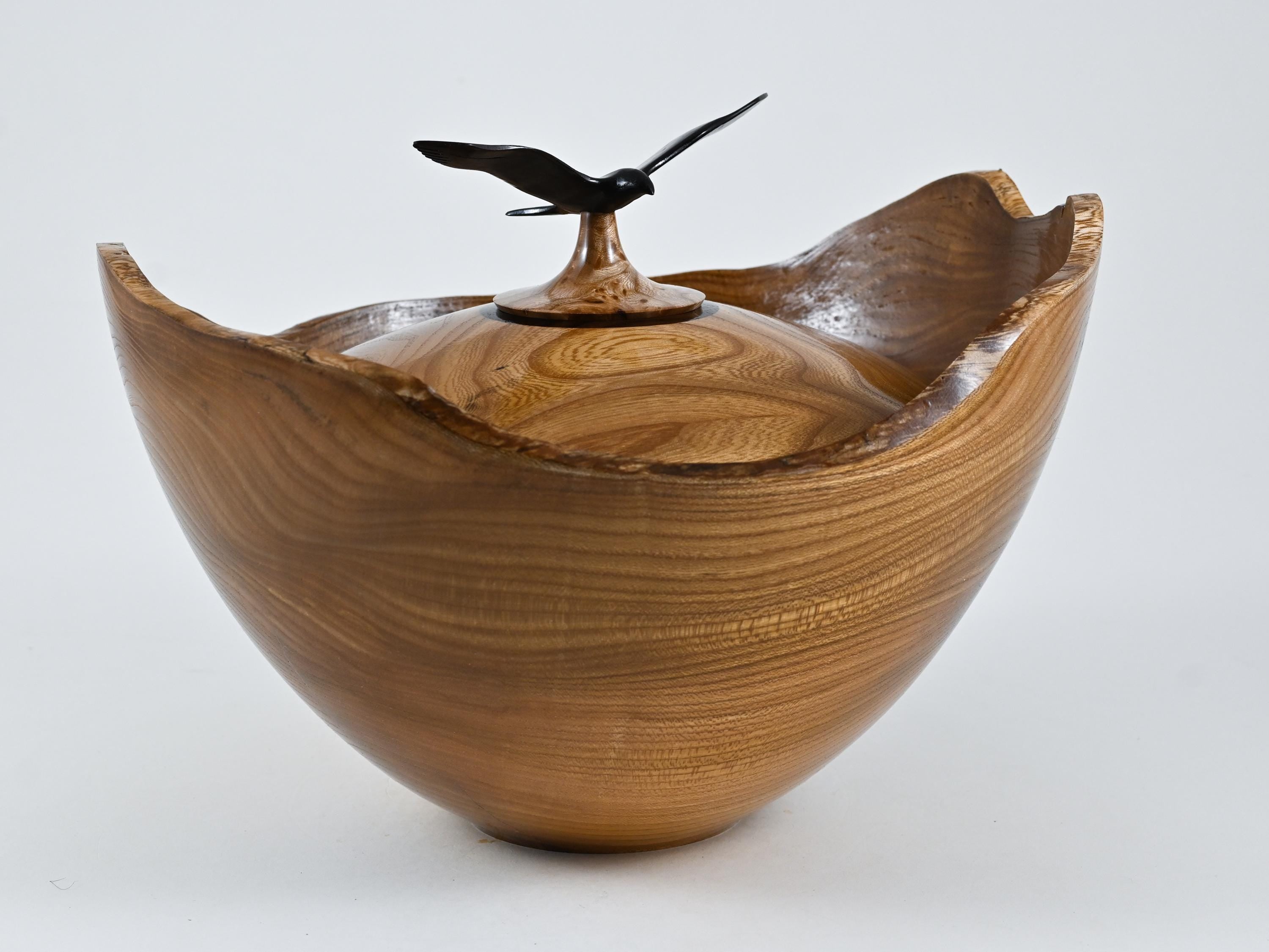 Handmade Dutch Elm Wood Urn with Bird Lid (220 c.i.)