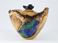 Handmade Black Locust Burl Urn: Mineral Inlay, Azurite Malachite Lid