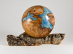 Handmade Siccamore Wood Urn with Blue Mineral Inlay on Cork stand