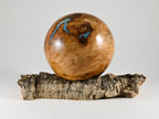 Handmade Siccamore Wood Urn with Blue Mineral Inlay on Cork stand