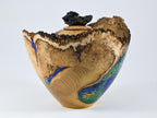 Handmade Black Locust Burl Urn: Mineral Inlay, Azurite Malachite Lid
