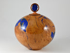 XL Handmade Briar Burl Wood Urn: Blue Mineral & gold Inlay, Azurite lid (330 c.i.)