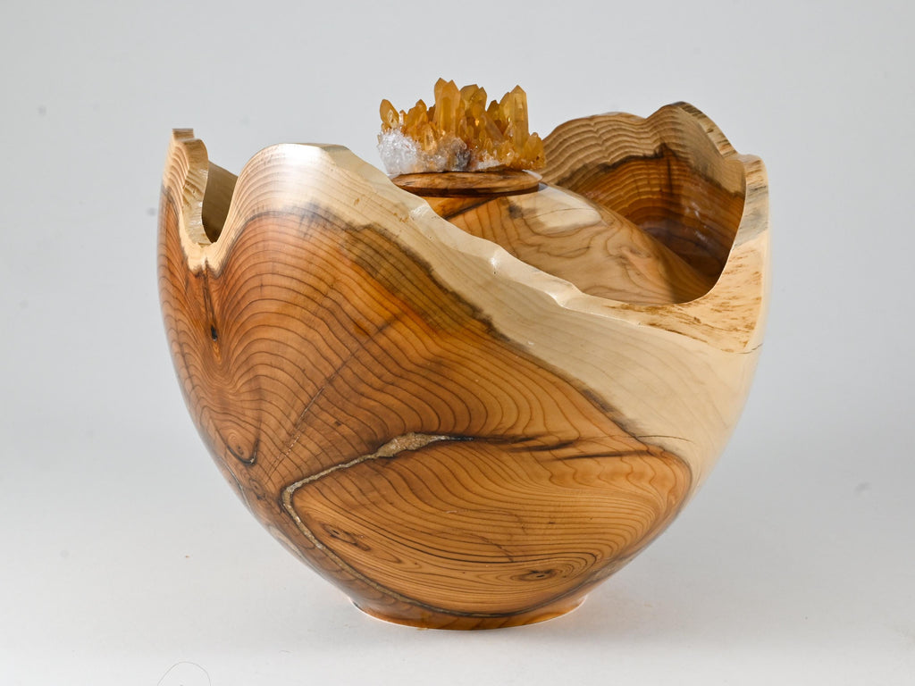 Handmade Yew Wood Urn, Rhinestone cluster lid (230 c.i.)