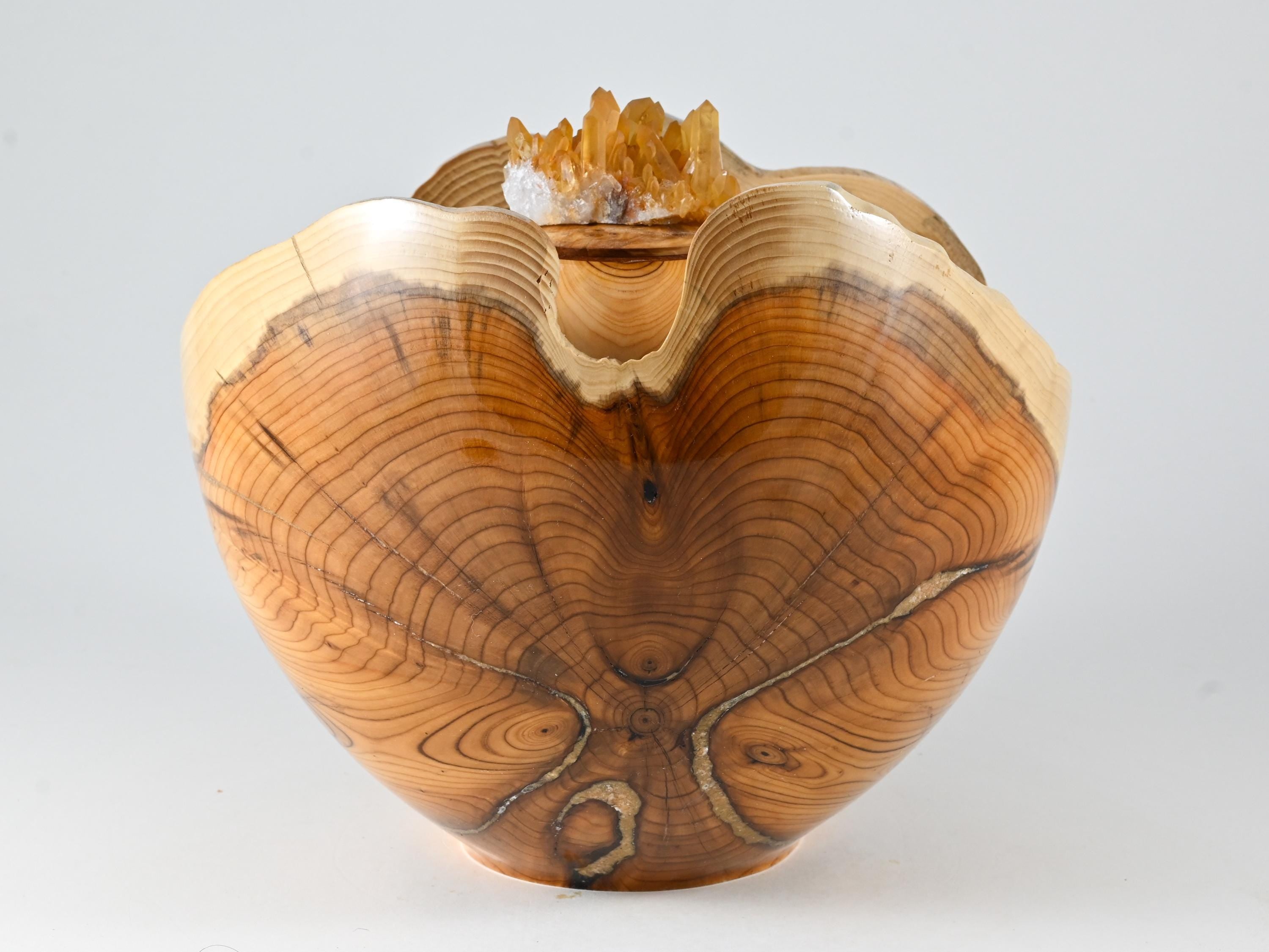 Handmade Yew Wood Urn, Rhinestone cluster lid (230 c.i.)