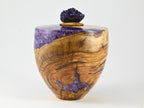 Handmade Olive Wood Urn, Purple Mineral Inlay, Amethyst Lid (210 c.i.)