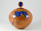 XL Handmade Briar Burl Wood Urn: Blue Mineral & gold Inlay, Azurite lid (330 c.i.)
