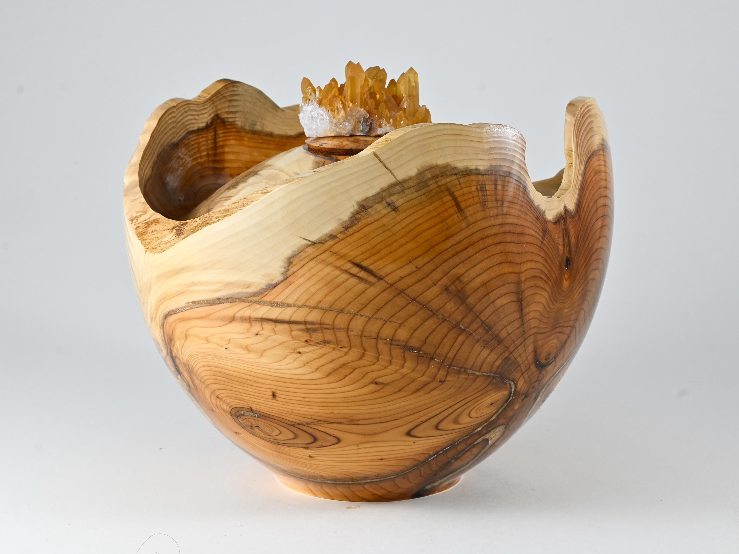 Handmade Yew Wood Urn, Rhinestone cluster lid (230 c.i.)