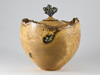 XL Handmade Black Locust Burl Urn: Pyrite lid, Black Minerals & Gold Inlay (330 c.i.)