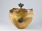 XL Handmade Black Locust Burl Urn: Pyrite lid, Black Minerals & Gold Inlay (330 c.i.)