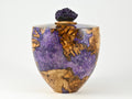 Handmade Olive Wood Urn, Purple Mineral Inlay, Amethyst Lid (210 c.i.)