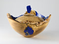 Handmade Black Locust Burl Urn: Lapis Lazuli lid, Blue Minerals & Gold Inlay (150 c.i.)