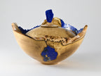 Handmade Black Locust Burl Urn: Lapis Lazuli lid, Blue Minerals & Gold Inlay (150 c.i.)