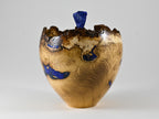 Handmade Black Locust Burl Urn: Lapis Lazuli lid, Blue Minerals & Gold Inlay (125 c.i.)