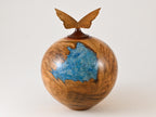 Handmade wooden urn made of Cherry burl with a butterfly (175 c.i.)