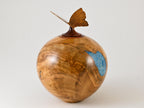 Handmade wooden urn made of Cherry burl with a butterfly (175 c.i.)