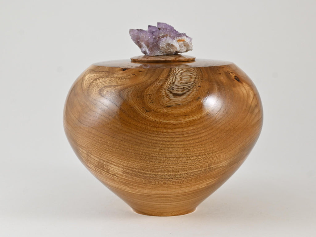 Handmade Dutch Elm Wood Urn with Cactus Amethyst Lid (140 c.i.)