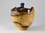 Handmade Black Locust Burl Urn: Lapis Lazuli lid, Blue Minerals & Gold Inlay (125 c.i.)