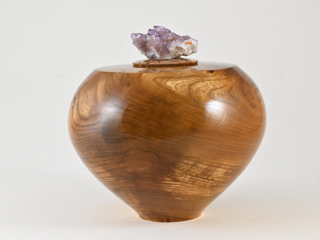 Handmade Dutch Elm Wood Urn with Cactus Amethyst Lid (140 c.i.)